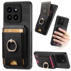 Per Xiaomi 14 Pro Custodia per telefono in pelle con supporto magnetico retro divisibile (nera)