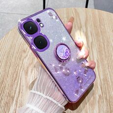 Custodia per telefono all-inclusive con anello floreale immortale con glitter sfumati per vivo iQOO Neo9 Pro (viola)