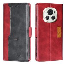 Custodia per telefono in pelle con fibbia laterale a colori a contrasto per Honor Magic6 (rosso + nero)