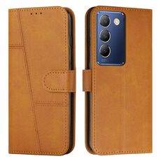 Custodia per telefono in pelle con fibbia in pelle di vitello con cuciture IDN per vivo Y100 (giallo)