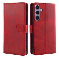 Custodia per telefono in pelle flip con fibbia in vitello per Samsung Galaxy S23 FE 5G (rossa)
