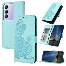 Per vivo V30 Lite 5G India/T3 5G IDN Datura Custodia in pelle con motivo floreale in rilievo (Azzurro)