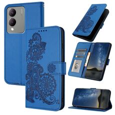 Custodia per telefono in pelle con vibrazione in rilievo fiore India Datura per vivo Y17s 4G Global/Y28 5G (blu)