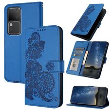 Custodia per telefono in pelle con vibrazione in rilievo fiore Datura per vivo V30 5G Global/V30 Pro 5G Global (blu)