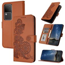 Custodia per telefono in pelle con vibrazione in rilievo fiore Datura per vivo V30 5G Global/V30 Pro 5G Global (marrone)