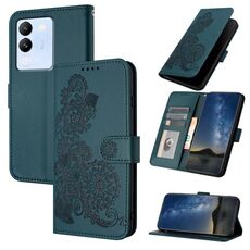 Per vivo V30 Lite 5G Custodia per telefono in pelle con vibrazione in rilievo Global Datura Flower (verde scuro)