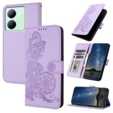 Per vivo Y27s 4G Global Datura Custodia in pelle con motivo floreale in rilievo (viola)