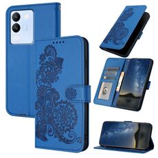 Per vivo V29e 5G Global/Y200 5G Global Datura Custodia in pelle con motivo floreale in rilievo (blu)