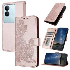 Per vivo V29 5G Global/V29 Pro Datura Custodia in pelle con motivo floreale in rilievo (oro rosa)