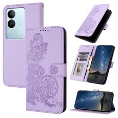 Custodia per telefono in pelle con vibrazione in rilievo fiore Datura per vivo V29 5G Global/V29 Pro (viola)
