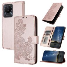 Per vivo Y02A 4G/Y02 4G/Y11 2023/Y02t Datura Custodia in pelle con motivo floreale in rilievo (oro rosa)