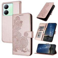 Custodia per telefono in pelle con vibrazione in rilievo fiore India Datura per vivo Y27 5G/Y36 4G (oro rosa)