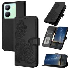Custodia per telefono in pelle con vibrazione in rilievo fiore India Datura per vivo Y27 5G/Y36 4G (nero)