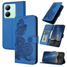 Custodia per telefono in pelle con vibrazione in rilievo fiore Datura per vivo Y36 5G Global/Y36 4G Global (blu)