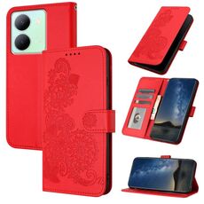 Per vivo Y36 5G Global/Y36 4G Global Datura Custodia in pelle con motivo floreale in rilievo (Rosso)