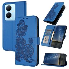 Custodia per cellulare in pelle con vibrazione in rilievo fiore Datura per vivo V29 Lite (blu)