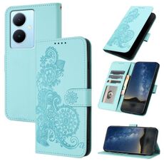Custodia per telefono in pelle con vibrazione in rilievo fiore Datura per vivo V29 Lite (azzurro)