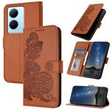 Custodia per cellulare in pelle con vibrazione in rilievo fiore Datura per vivo V29 Lite (marrone)