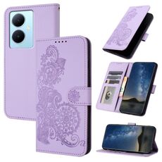 Custodia per cellulare in pelle con vibrazione in rilievo fiore Datura per vivo V29 Lite (viola)