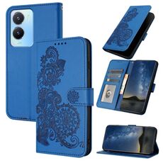 Per vivo Y56 5G Global/Y16 4G Global Datura Custodia in pelle con motivo floreale in rilievo (blu)