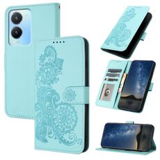 Custodia per telefono in pelle con vibrazione in rilievo fiore Datura Global per vivo Y56 5G Global/Y16 4G (azzurro)