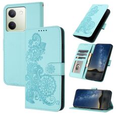 Custodia per telefono in pelle con vibrazione in rilievo fiore Global Datura per vivo Y100 5G (azzurro)