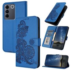 Custodia per telefono in pelle con vibrazione in rilievo fiore Datura per vivo V27e 4G Global/T2 4G Global (blu)