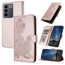 Per vivo V27e 4G Global/T2 4G Global Datura Custodia in pelle con motivo floreale in rilievo (oro rosa)