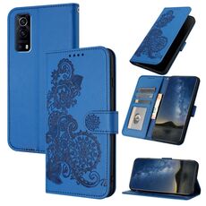 Per vivo Y72 5G/iQOO Z3/Y52 5G Datura Custodia in pelle con motivo floreale in rilievo (blu)