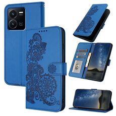Per vivo Y35 4G Global/Y22s 4G Global Datura Custodia in pelle con motivo floreale in rilievo (blu)