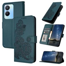 Custodia per cellulare in pelle con vibrazione in rilievo fiore Global Datura per vivo Y02s 4G (verde scuro)