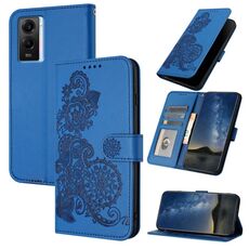 Per vivo Y55s 2023 5G/Y55 5G Global Datura Custodia in pelle con motivo floreale in rilievo (blu)