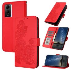Per vivo Y55s 2023 5G/Y55 5G Global Datura Custodia in pelle con motivo floreale in rilievo (Rosso)