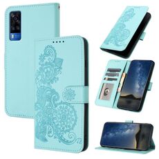 Per vivo Y53s 4G/Y51a/Y33 4G Datura Custodia in pelle con motivo floreale in rilievo (azzurro)