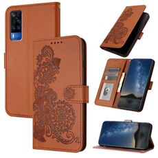 Per vivo Y53s 4G/Y51a/Y33 4G Datura Custodia in pelle con motivo floreale in rilievo (marrone)