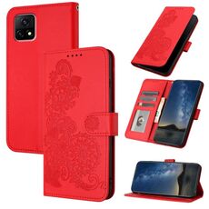 Custodia per telefono in pelle con vibrazione in rilievo fiore India Datura per vivo Y72 5G (rosso)