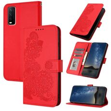 Per vivo Y20/Y20i/Y11s/Y12s/iQOO U1x Datura Custodia in pelle con motivo floreale in rilievo (Rosso)