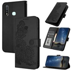 Per vivo Y19/U3/Y5s/Z5i/U20 Datura Custodia in pelle con motivo floreale in rilievo (Nero)