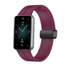 Cinturino per orologio in silicone con fibbia nera pieghevole magnetica per Honor Band 9 (vino rosso)