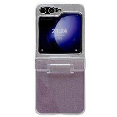 Per Samsung Galaxy Z Flip6 PC galvanico in quattro parti + custodia per telefono a copertura totale in carta glitterata (viola)