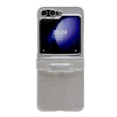Per Samsung Galaxy Z Flip6 PC galvanico in quattro parti + custodia per telefono a copertura totale in carta glitterata (grigio)
