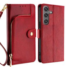 Custodia per telefono in pelle con cerniera per Samsung Galaxy S24 5G (rossa)