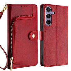 Custodia per telefono in pelle con cerniera per Samsung Galaxy S24+ 5G (rossa)