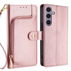 Custodia per telefono in pelle con cerniera per Samsung Galaxy S24+ 5G (oro rosa)