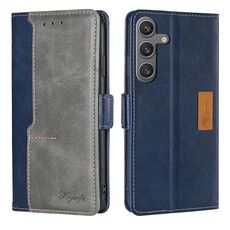 Per Samsung Galaxy S24 5G Custodia per telefono in pelle con fibbia laterale in colore a contrasto (blu + grigio)