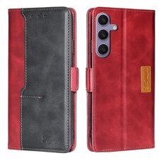 Per Samsung Galaxy S24+ 5G Custodia per telefono in pelle con fibbia laterale in colore a contrasto (rosso + nero)