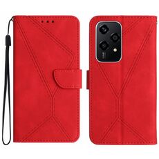 Custodia per telefono in pelle goffrata con cuciture per Honor 200 Lite (rossa)