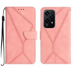Custodia per telefono in pelle goffrata con cuciture per Honor 200 Lite (rosa)