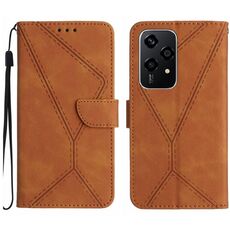 Custodia per telefono in pelle goffrata con cuciture per Honor 200 Lite (marrone)