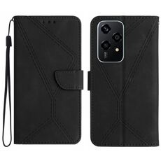 Custodia per telefono in pelle goffrata con cuciture per Honor 200 Lite (nera)